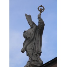 Statue of St. Ambrose with a spiral staff